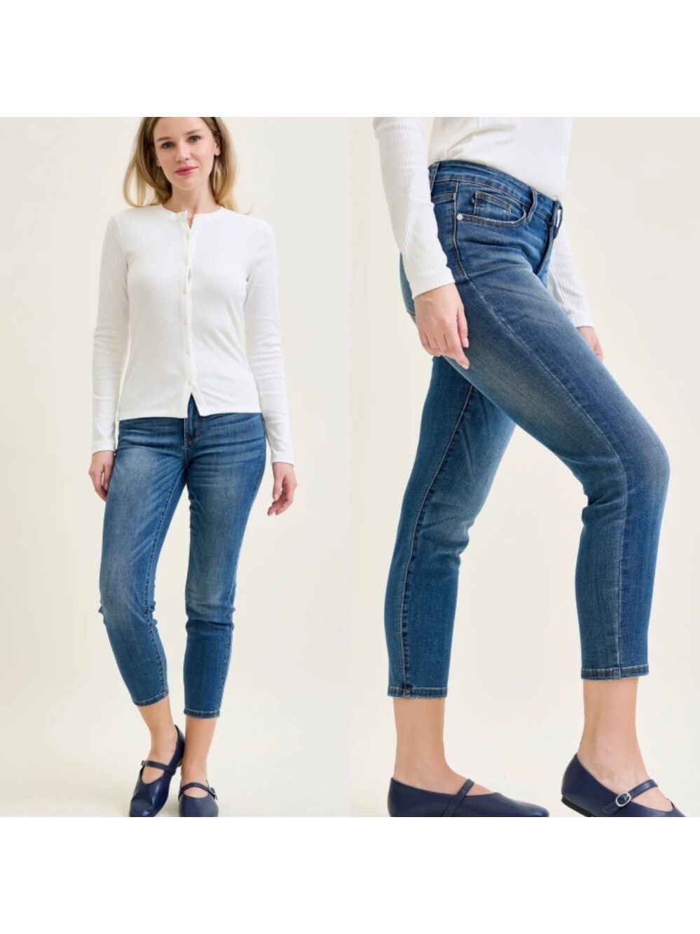 JUDY BLUE RELAXED FIT MID RISE CROPPED JEAN SIZE 32 EUC